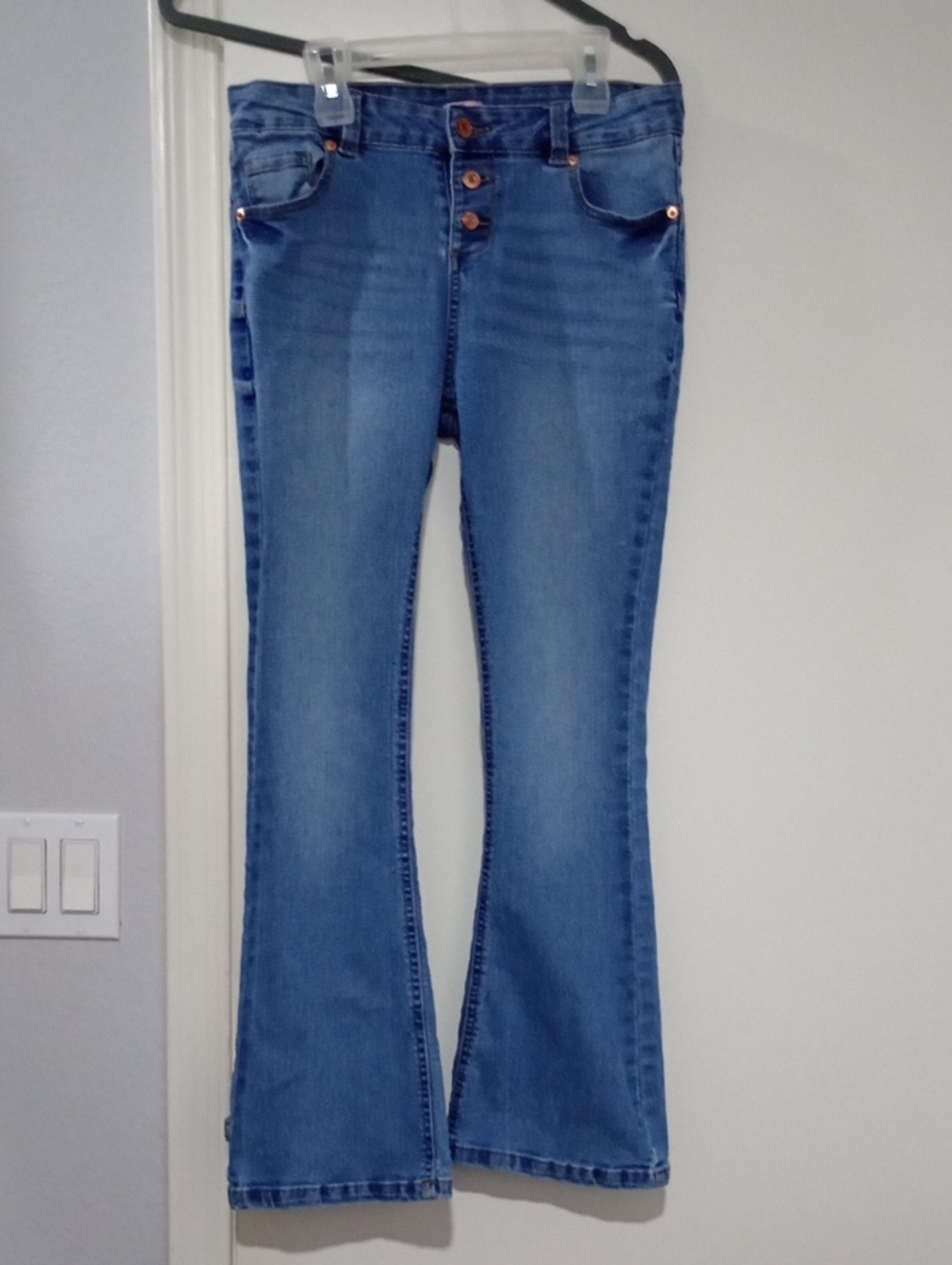 Y2K Vintage Girls M Blue Flare Jeans with Button-Fly Size G 16, 3-5-7J Soo Cute